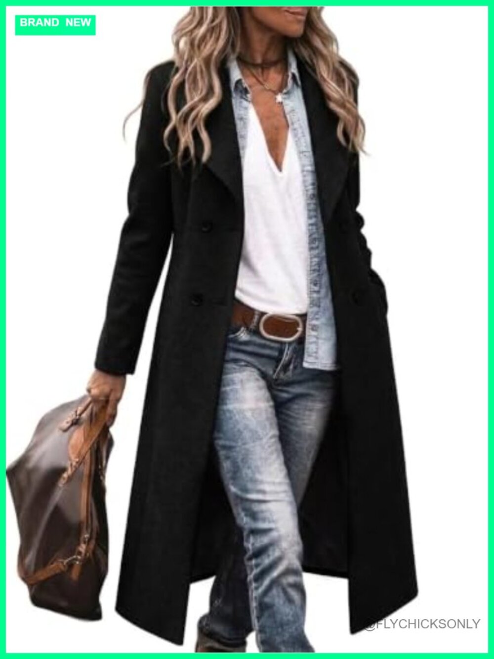 Womens Shawl Collar Long Wool Coat Double Breasted Trench Peacoat